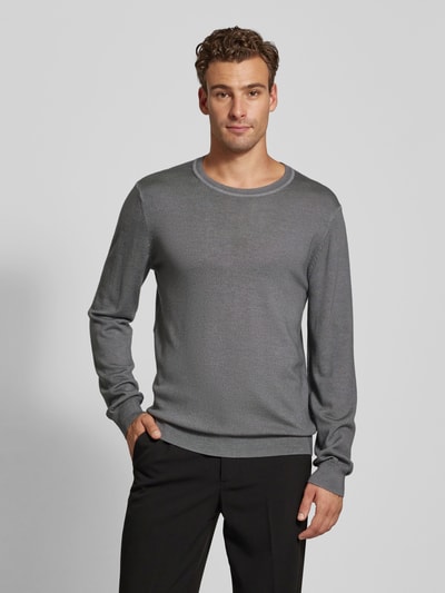 OLYMP Level Five Slim fit gebreide pullover met ronde hals Steengrijs - 4