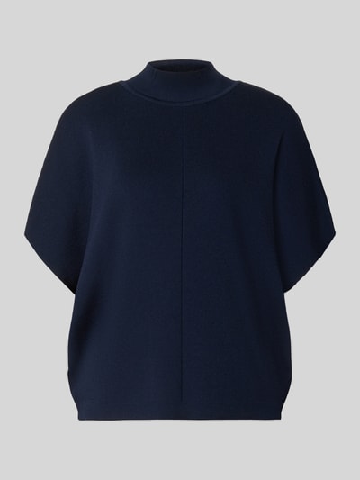 Produktfoto, donkerblauw Strickshirt aus Viskose-Mix met 3/4-mouw van MORE & MORE, loose fit, colkraag, effen textuur, damesmode