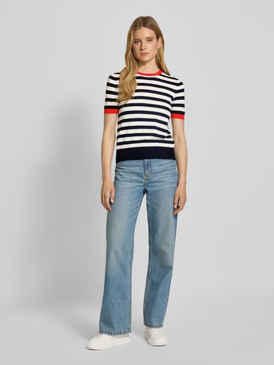 Jake*s Casual Strickshirt aus Viskose-Mix mit Streifenmuster Marine 1