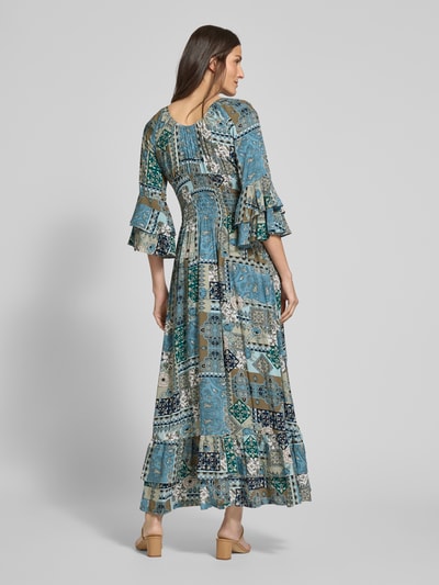 Apricot Maxikleid aus Viskose mit Trompetenärmeln Petrol 5