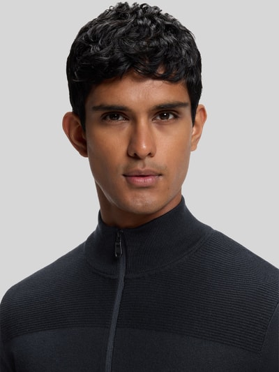 BOSS Green Sweter o kroju regular fit z dodatkiem żywej wełny model 'KN_Momentum-X QZ' Ciemnoniebieski 3