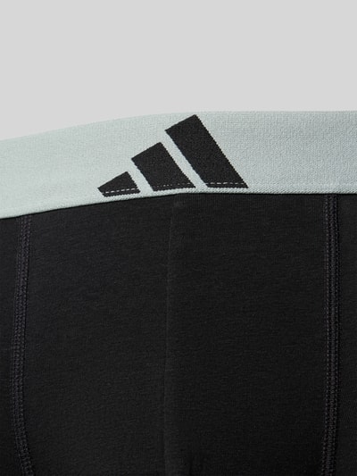 Produktfoto, Trunks im 3er-Pack aus Baumwoll-Mix von adidas Sportswear, unifarbenes Jersey mit elastischem Bund und Logo-Print, Detailaufnahme