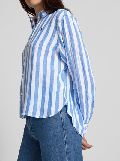 Polo Ralph Lauren Korte boxy fit linnen overhemdblouse met logostitching Blauw - 3