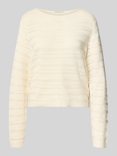 Produktfoto, Relaxed Fit Pullover aus katoenmix van Tom Tailor Denim in crème met fijne textuurstructuur, Dames shirt met lange mouwen