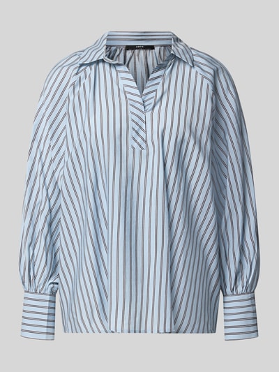 Produktfoto, Relaxed Fit Bluse aus Viscosemix van zero, dames blouse, platte kraag, met lange mouwen, blauw met bruine strepen, Ruglengte maat 36: 66 cm, Mouwlengte maat 36: 59 cm