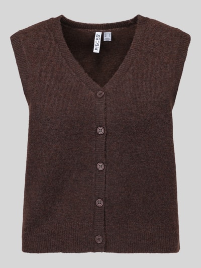 PIECES Regular Fit Weste mit V-Ausschnitt Modell 'SALLY' Mittelbraun Mel 2