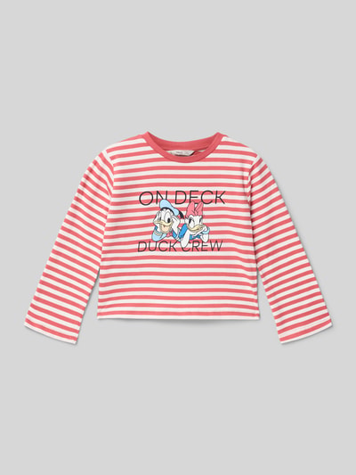 Produktfoto, Longsleeve mit Motiv-Druck Modell 'PDDECK' von Mango, kinder Regular-Fit, Reine Baumwolle, Rundhalsausschnitt, rote und weiße Streifen, Rückenlänge bei Größe 116: 35 cm.