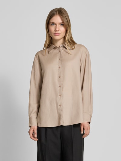 comma Bluse aus Lyocell-Mix mit Hemdblusenkragen Taupe 4