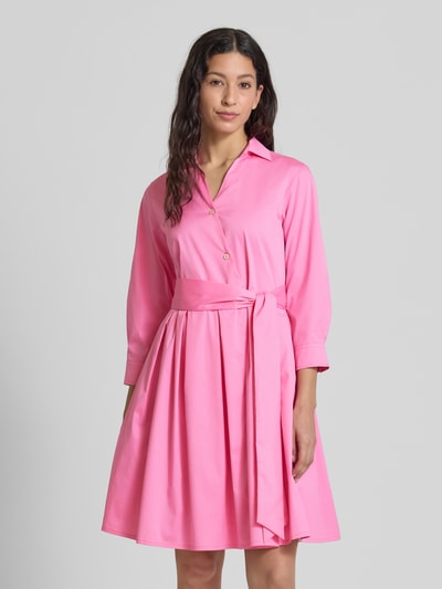 0039 Italy Knielanges Hemdblusenkleid mit Bindegürtel Modell 'JULE' Pink 4