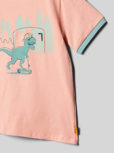 Productfoto, Regular Fit T-shirt met motiefprint van Steiff voor kinderen van katoenmix, ronde hals, elastische mouwboorden, lichtroze met blauwgroene details