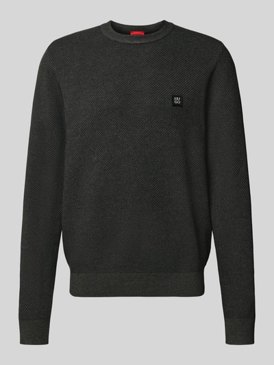 Produktfoto, Regular Fit Pullover mit Schurwoll-Anteil Modell 'SETAL' von HUGO, Optik: Unifarben, Rundhals, Piqué-Struktur, Label-Patch.