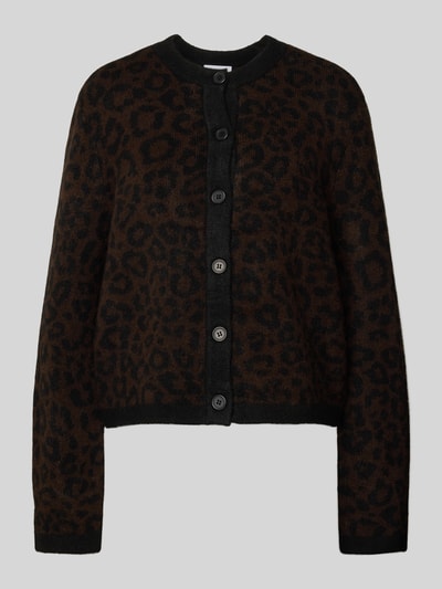 Jake*s Collection Strickjacke in Leo-Optik mit Rundhalsausschnitt Dunkelbraun 2