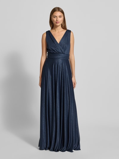 Christian Berg Cocktail Abendkleid mit V-Ausschnitt und Taillenband Marine Melange 4