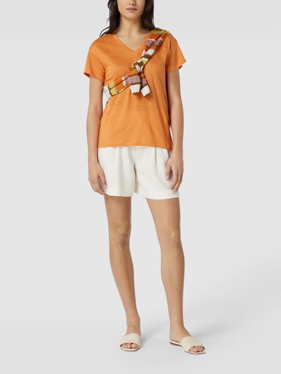 Weekend Max Mara T-Shirt aus Leinen mit V-Ausschnitt Orange 1