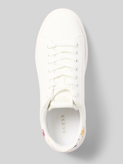 Produktfoto, Sneaker aus Leder-Textil-Mix Modell 'ELBINA11' von Guess in Weiß, abgerundete Spitze, Logo, Schnürung, Absatzhöhe 5 cm
