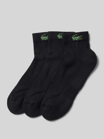 Produktfoto, Socken aus Baumwoll-Mix im 3er-Pack von Lacoste in Schwarz mit grünem Logo, strukturierte Oberfläche, Herren Socken von Lacoste