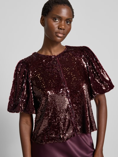 YAS Blouse met korte mouwen en pailletten, model 'ROYALINA' Bordeaux - 3