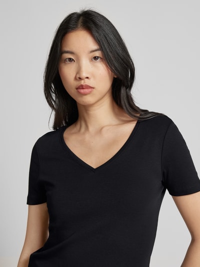 Montego T-shirt met V-hals in effen design Zwart - 3