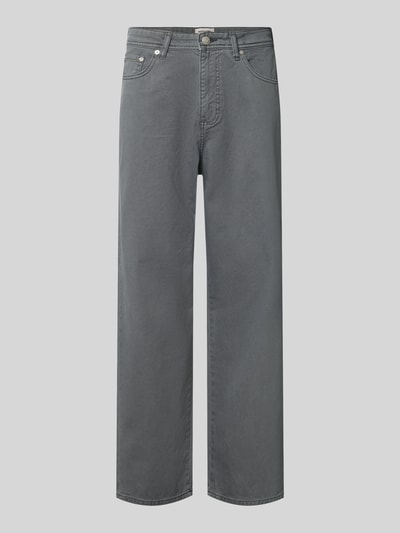 Produktfoto, Straight Fit Jeans aus reiner Baumwolle Modell 'ALEX ORIGINAL' von JACK & JONES, graues 5-Pocket-Design, helle Waschung, sichtbare Nähte