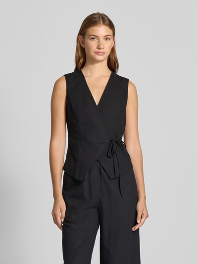 LeGer Gilet van viscose met V-hals, model 'Emelie' Zwart - 4