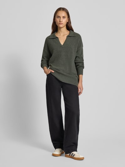 Pieces Regular fit gebreide pullover met wol, model 'MALOU' Donkergrijs gemêleerd - 1