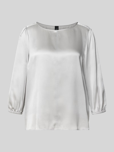 Produktfoto, Blusenshirt aus Seide mit 3/4-Arm von Marc Cain, srebrzystoszary kolor, gładka faktura, krój regular fit, okrągły dekolt, długość tyłu w rozmiarze 36: 60 cm, długość rękawów: 49 cm, czysta jedwab