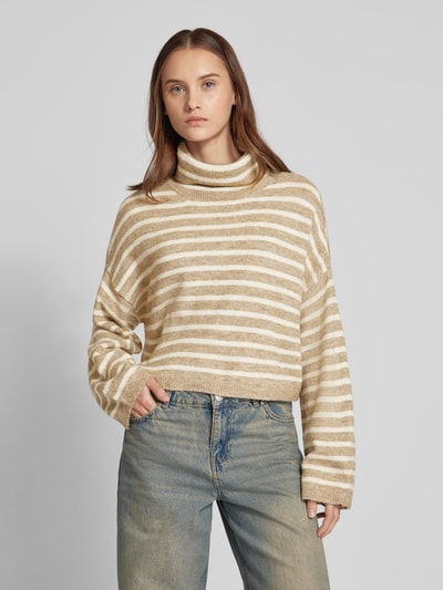 Only Korte gebreide pullover met col, model 'TALIO' Beige gemêleerd - 4