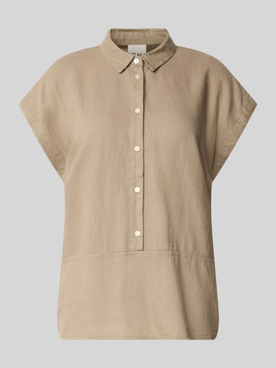 Productfoto, Regular Fit Bluse aus Leinen-Viskose-Mix Modell 'LINNO' van ICHI, beige kleur, allover-look, overhemdkraag, knoopsluiting, ruglengte 64 cm bij maat 36