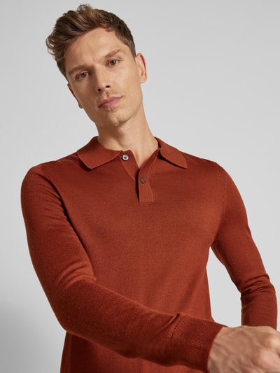 Christian Berg Men Sweter z dzianiny o kroju slim fit z kołnierzykiem polo Terakotowy 3