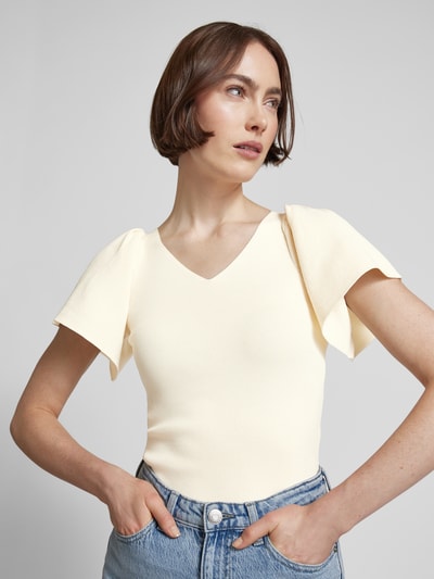 Vero Moda Bluzka z dzianiny z rękawami-motylkami model ‘GINNY’ Écru 3