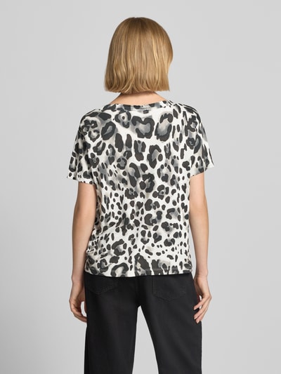 monari T-shirt in all-over look met ronde hals Donkerbruin - 5