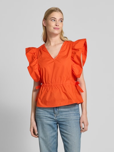 YAS Blousetop met V-hals en volants, model 'ULEA' Rood - 4
