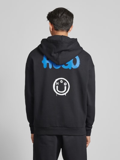 Hugo Blue Hoodie met labelprint, model 'Nimayho' Zwart - 5