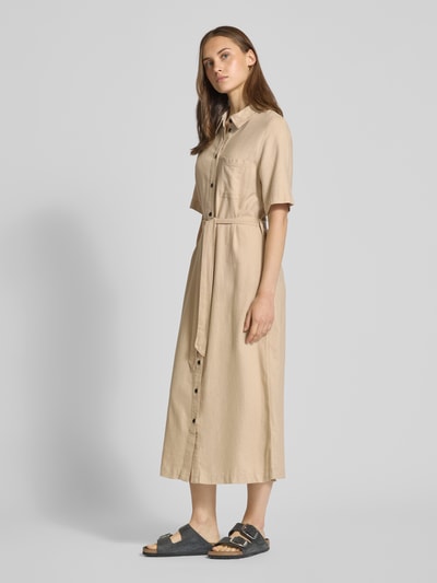 ONLY Tailliertes Hemdblusenkleid aus Viskose-Leinen-Mix Modell 'CARO' Taupe 1