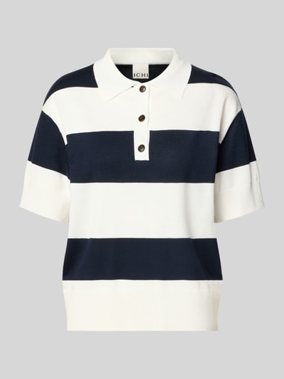 Produktfoto, Regular Fit Poloshirt aus Viskose-Mix Modell 'LULS' von ICHI im Streifen-Design, Strick-Optik, Farbkombi Blau und Weiß
