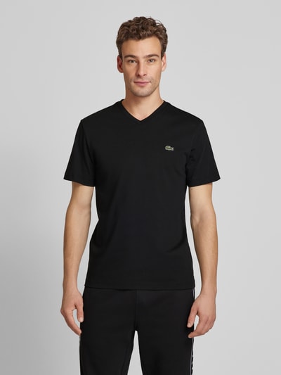 Lacoste T-shirt met labelstitching, model 'Basic' Zwart - 4