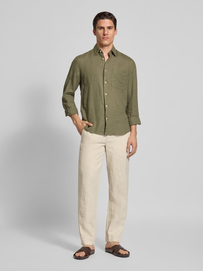 Casual Friday Regular Fit Leinenhose mit Gürtelschlaufen Modell 'Pandrup' Beige 1