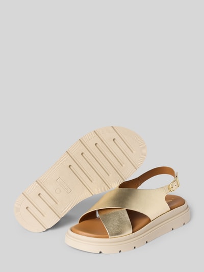 Produktfoto, Sandalen aus echtem Leder von Tamaris in Optik:Allover-Muster, Schuhspitze: Offen, Absatzform: Plateau, Strukturmuster, Verschluss: Dornschließe, Sohle: profiliert, Material: Leder