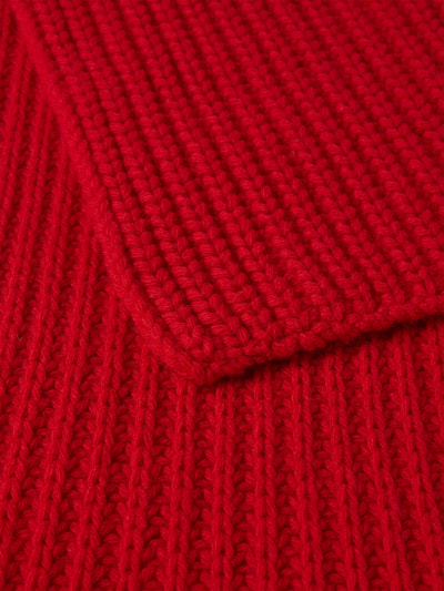 Produktfoto, Schal aus reiner Baumwolle von Closed in leuchtendem Rot, rechteckige Form, grobe Strick-Optik, Detailaufnahme