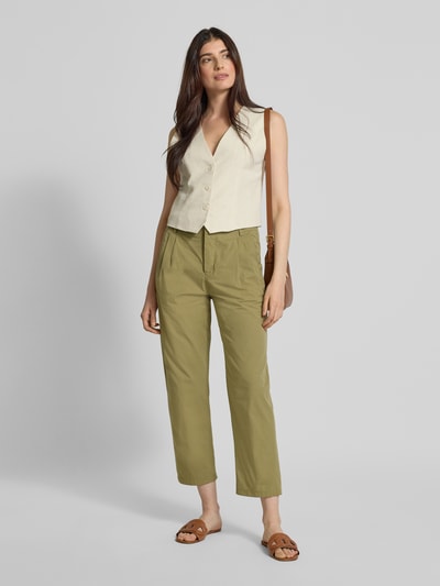 Drykorn Spodnie o kroju tapered fit z zakładkami w pasie i elastycznym pasem model ‘DISPATCH’ Oliwkowy 1