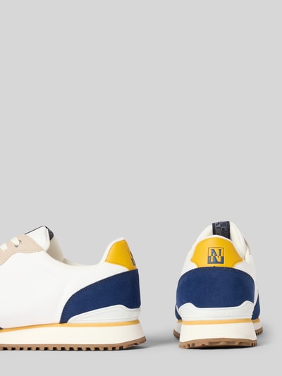 Produktfoto, Sneaker mit Label-Details Modell 'COSMOS' van Napapijri, heren, afgeronde punt, vetersluiting, rubberzool, blauw-wit-geel, hakhoogte maat 44: 3 cm, schachthoogte: 9 cm, schachtbreedte: 7 cm