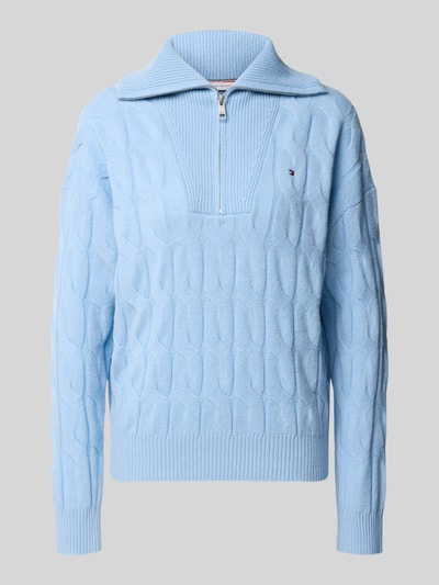 Produktfoto, Relaxed Fit Troyer aus reiner Wolle von Tommy Hilfiger in Hellblau mit Strukturmuster und Reißverschluss, Damen Troyer