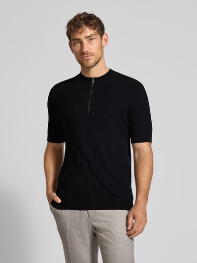 Cinque Gebreid shirt met ritssluiting, model 'Phil' Marineblauw - 4