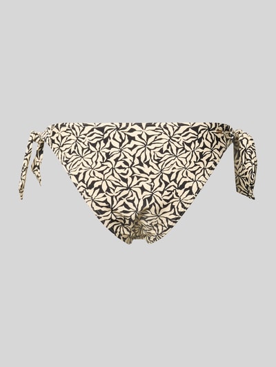 Produktfoto, Bikini-Slip mit seitlicher Schnürung Modell 'Mahry' von Barts im schwarzen und cremefarbenen Blattmuster, Material-Mix mit Stretch-Anteil, Cheeky Bum Fit, Damen.