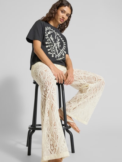 Jake*s Casual Broek met wijde pijpen en kant Offwhite - 3