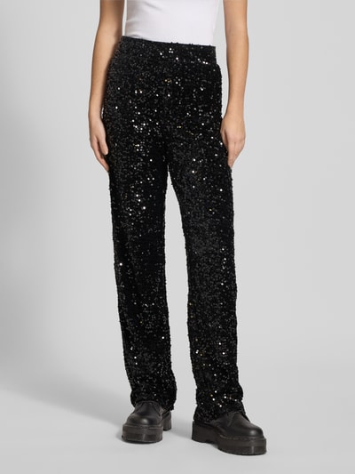 Pieces Spodnie szerokie z cekinowym obszyciem model ‘KAM’ Czarny 4
