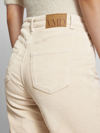 Vero Moda Wide fit corduroy broek met logopatch, model 'TESSA' Ecru - 3