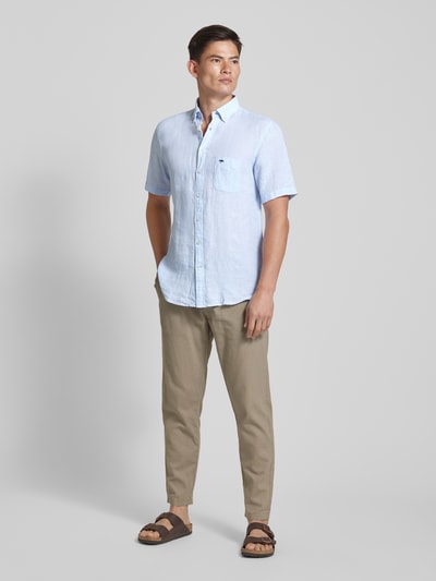 Fynch-Hatton Freizeithemd aus Leinen mit Button-Down-Kragen Modell 'Summer' Hellblau Melange 1