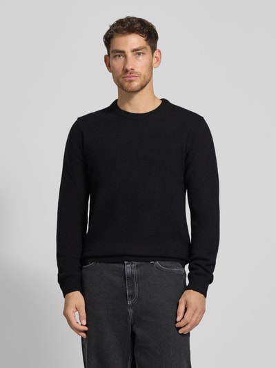 Casual Friday Sweter z dzianiny z mieszanki wełny model ‘KARL’ Antracytowy melanż 4