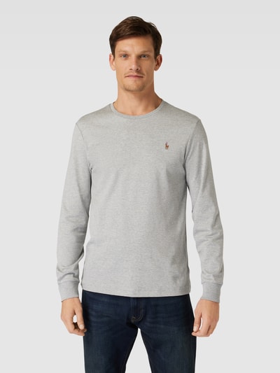 Polo Ralph Lauren Slim Fit Longsleeve mit Label-Stitching Hellgrau 4